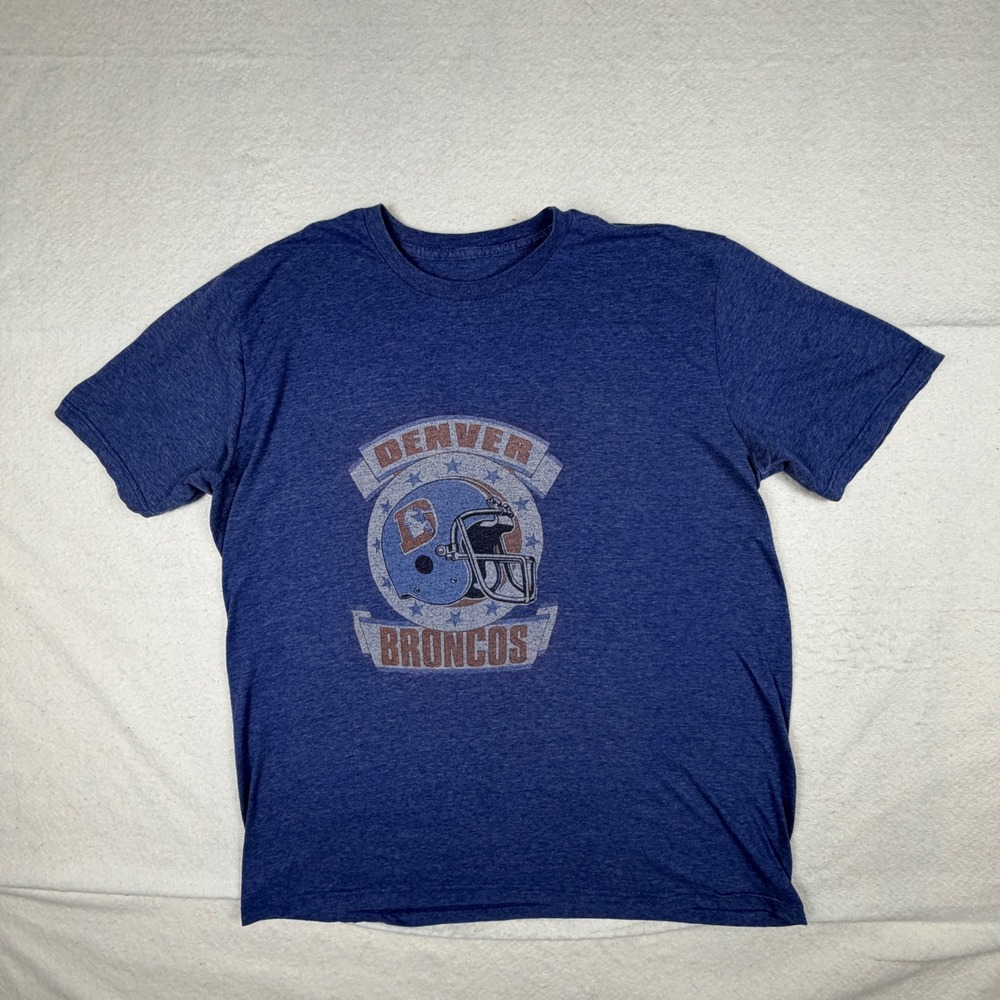 Denver Broncos NFL Graphic T-Shirt Mens XL Blue Heathered Helmet Short Sleeve